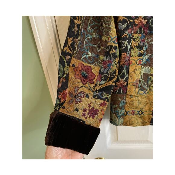 Coldwater Creek Tapestry Patchwork Blazer Jacket Sz SP Velvet Cuffs Shabby Chic - Picture 4 of 12